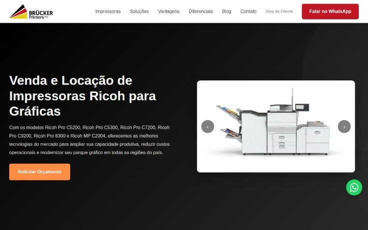 Página inicial do site da Brucker Printers