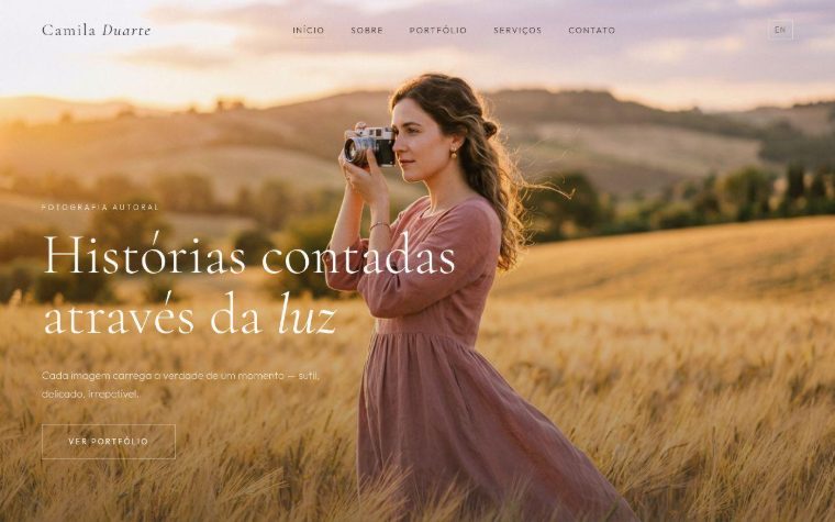 Página inicial do site portfólio fictício de fotografia